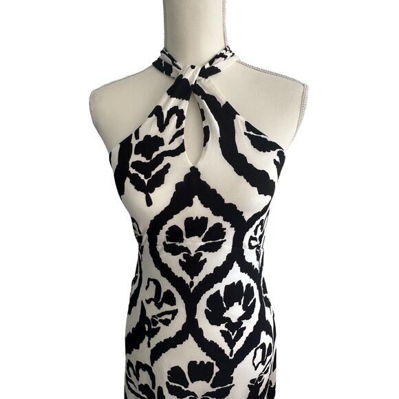 WHITE HOUSE BLACK MARKET WHBM Black White Keyhole Midi Dress Size 0 - Picture 2 of 6